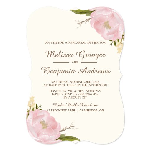 Vintage Pink Peonies Rehearsal Dinner Invitation 5" X 7" Invitation Card (front side)