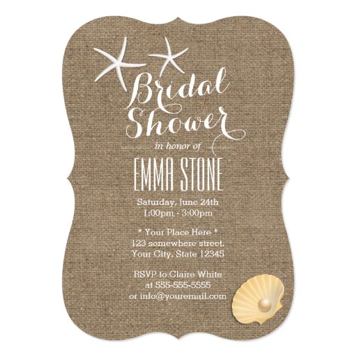Rustic Burlap Starfish & Seashell Bridal Shower 5x7 Paper Invitation Card