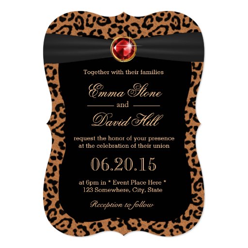 Luxury Leopard Print Ruby Gemstone Wedding 5x7 Paper Invitation Card