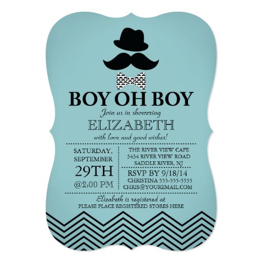 Modern Boy Oh Boy Little Man Mustache Baby Shower 5x7 Paper Invitation Card