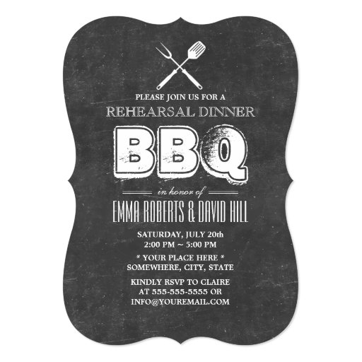 Vintage Chalkboard BBQ Rehearsal Dinner 5x7 Paper Invitation Card (front side)