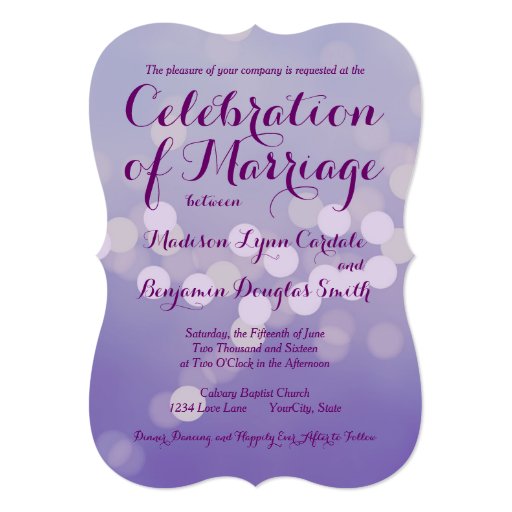 Modern Purple Lilac Bokeh Dots Wedding Invitations 5" X 7" Invitation Card