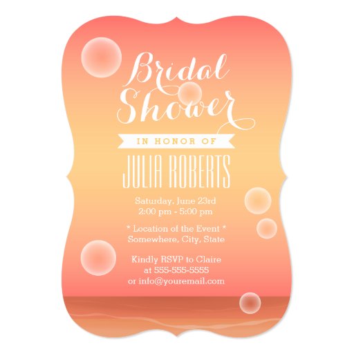 Sunset Beach Bubbles Bridal Shower Invitations 5" X 7" Invitation Card (front side)