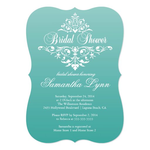 Elegant Teal Ombre wBridal Shower Invitation 5" X 7" Invitation Card