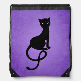 Purple Gracious Evil Black Cat Drawstring Backpack