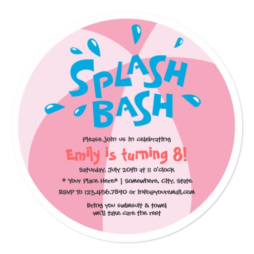 Girls Summer Splash Pool Party Birthday 5.25x5.25 Square Paper Invitation Card