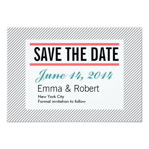 Plain Diagonal Lines Save the Date Cards 3.5" X 5" Invitation Card (front side)