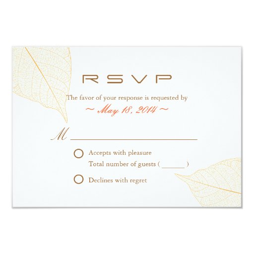 Graceful Yellow Leaves Fall Wedding RSVP Card 3.5" X 5" Invitation Card (front side)