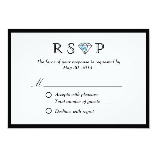Black Border Diamond Stone Wedding RSVP Card 3.5" X 5" Invitation Card (front side)