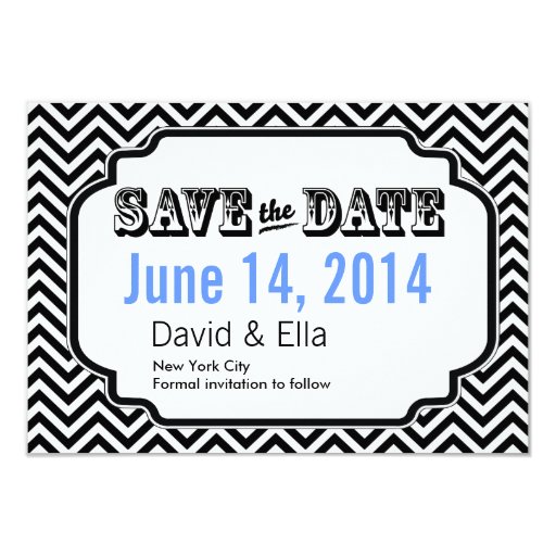 Chic Black Chevron Stripes Save the Date Cards 3.5" X 5" Invitation Card (front side)