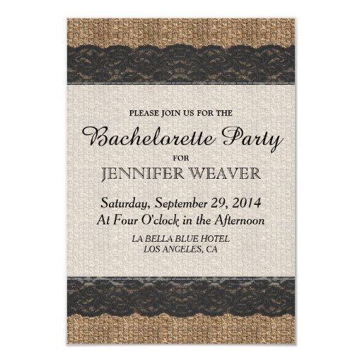 Elegant Rustic Black Lace and Jute Design 3.5x5 Paper Invitation Card (front side)