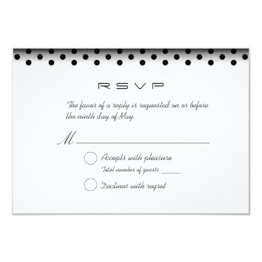Elegant Black Polka Dots Wedding RSVP Card 3.5" X 5" Invitation Card (front side)