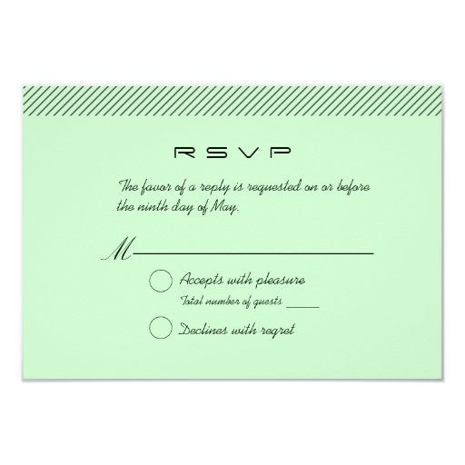 Simple Mint Green Wedding RSVP Response Card 3.5" X 5" Invitation Card (front side)