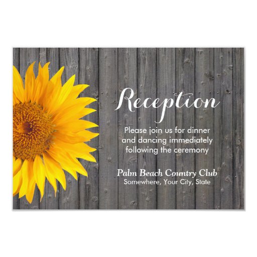 Country Sunflower Barn Wood Wedding Reception 3.5x5 Paper Invitation Card (front side)