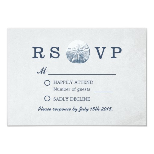 Simple Gray Sand Dollar Beach Wedding RSVP 3.5x5 Paper Invitation Card (front side)