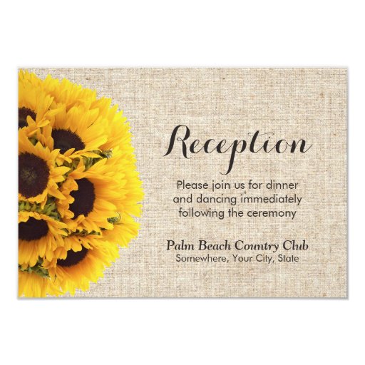 Rustic Country Sunflower Burlap Wedding Reception 3.5x5 Paper Invitation Card (front side)