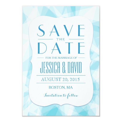 Abstract Blue Crystal Save the Date 3.5x5 Paper Invitation Card (front side)