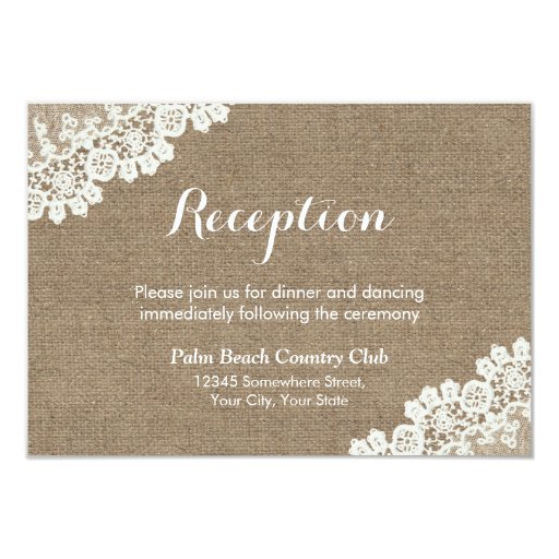 Rustic Lace & Burlap Wedding Reception 3.5x5 Paper Invitation Card (front side)