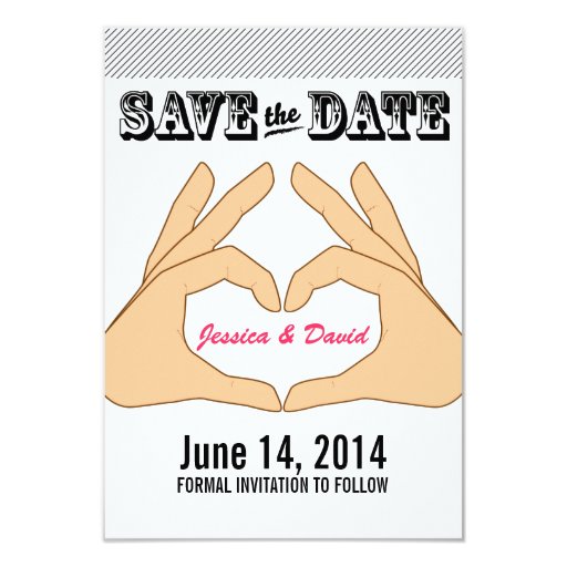 Stylish Hand Heart Save the Date Cards 3.5" X 5" Invitation Card (front side)