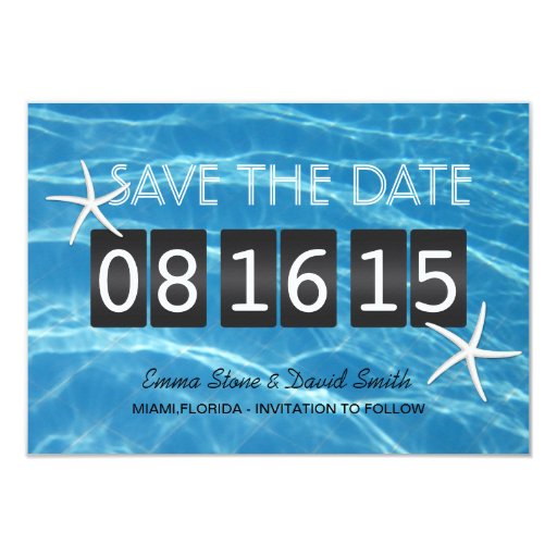 Ocean Blue Starfish Save the Date Wedding Cards 3.5" X 5" Invitation Card (front side)