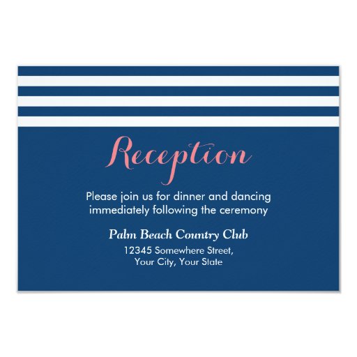 Nautical Lines Navy Blue Wedding Reception 3.5x5 Paper Invitation Card (front side)