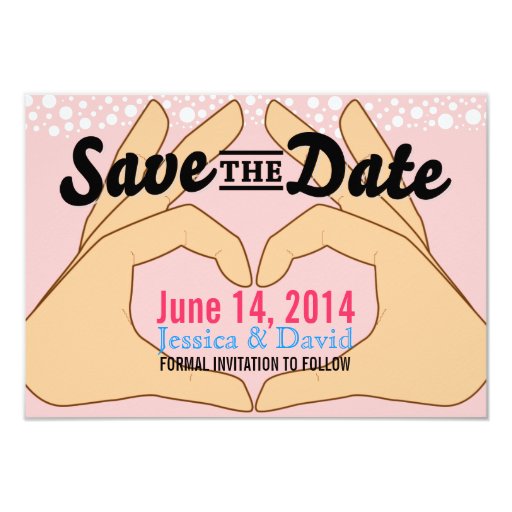 Simple Hand Heart Pink Save the Date Cards 3.5" X 5" Invitation Card (front side)