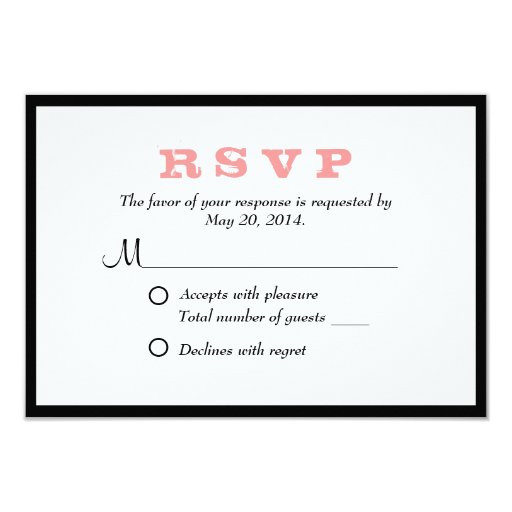 Stylish Bold Black Border Wedding RSVP Card 3.5" X 5" Invitation Card (front side)