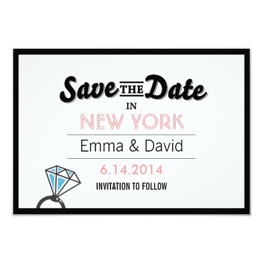 Simple Diamond Ring Bold Border Save the Date Card 3.5" X 5" Invitation Card (front side)