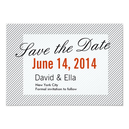 Simple Diagonal Stripes Save the Date Cards 3.5" X 5" Invitation Card (front side)
