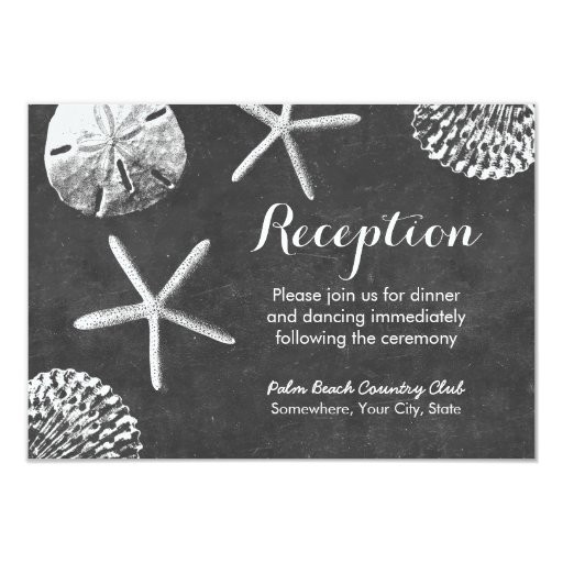 Chalkboard Beach Theme Seashells Wedding Reception 3.5x5 Paper Invitation Card