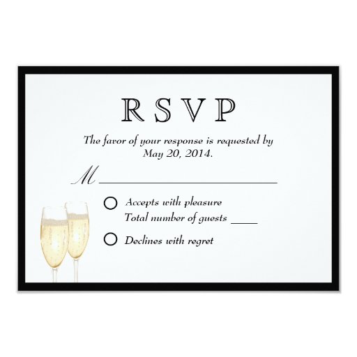 Black Border Champagne Toast Wedding RSVP Card 3.5" X 5" Invitation Card (front side)