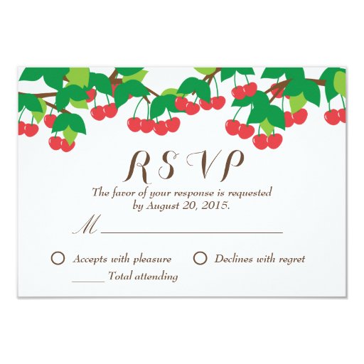 Simple Sweet Cherries Wedding RSVP Card 3.5" X 5" Invitation Card (front side)