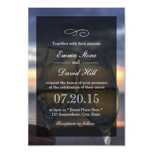 Champagne Cheers Beach Wedding Invitations 3.5" X 5" Invitation Card (front side)