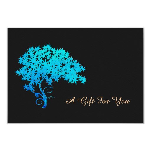 Elegant Turquoise Zen Tree Logo  Gift Certificate 3.5x5 Paper Invitation Card