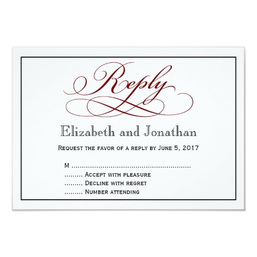 Modern Deep Red Script Wedding Reply Card 3.5" X 5" Invitation Card