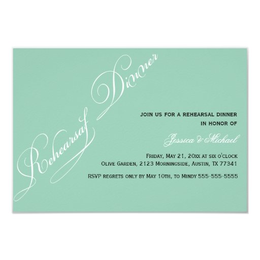 Elegant Rehearsal Dinner Emerald Invitation 3.5" X 5" Invitation Card (front side)