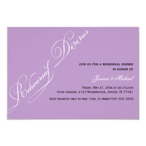 Elegant Rehearsal Dinner Violet Invitation 3.5" X 5" Invitation Card