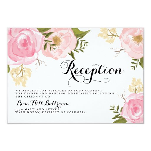 Modern Vintage Pink Floral Wedding Reception Card 3.5" X 5" Invitation Card