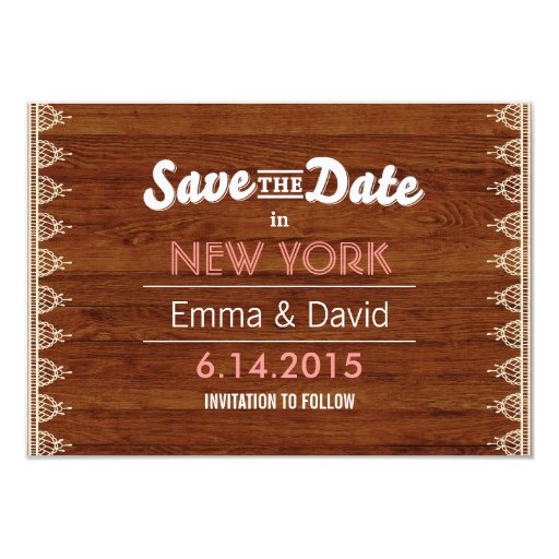 Classy Lace & Wood Background Save the Date Cards 3.5" X 5" Invitation Card (front side)