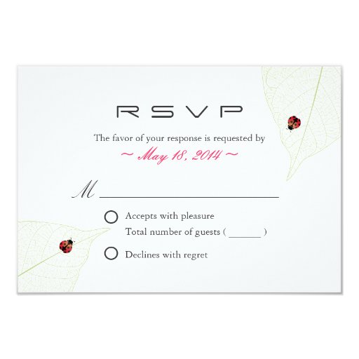 Ladybugs & Green Leaves Wedding R.S.V.P. Card 3.5" X 5" Invitation Card (front side)