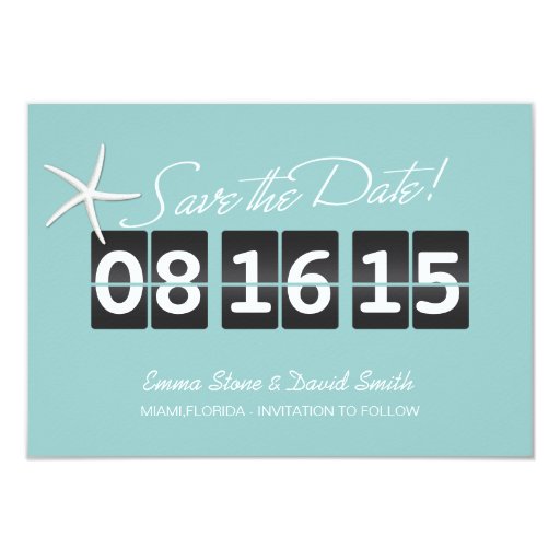 Classy Starfish Teal Green Save the Date Cards 3.5" X 5" Invitation Card (front side)