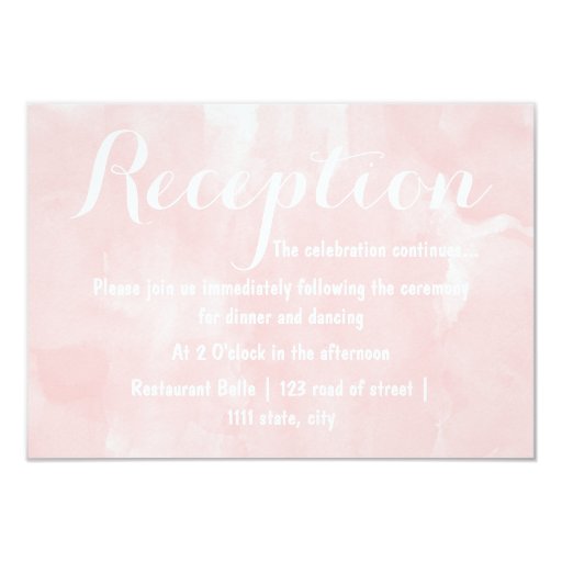 Modern blush pink watercolor wedding reception 3.5x5 paper invitation card