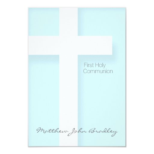 Modern First Holy Communion in Blue - Custom 3.5x5 Paper Invitation Card (front side)