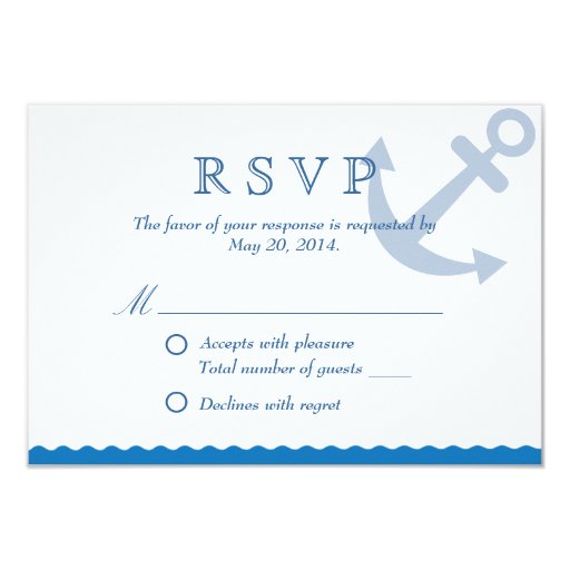 Nautical Anchor & Blue Waves Wedding RSVP Card 3.5" X 5" Invitation Card (front side)