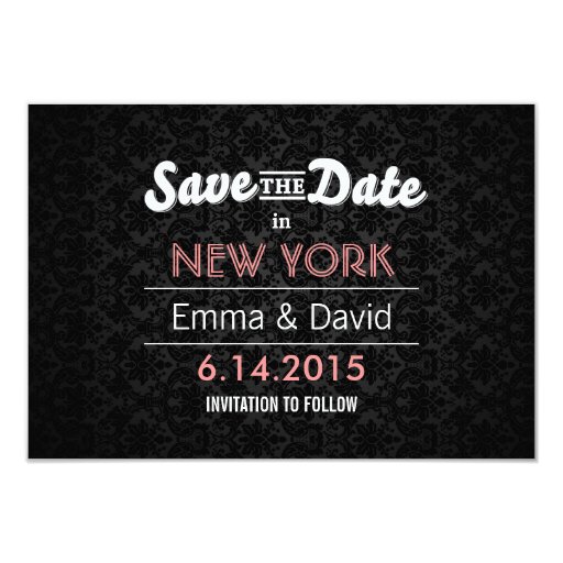 Classy Dark Damask Save the Date Cards 3.5" X 5" Invitation Card (front side)