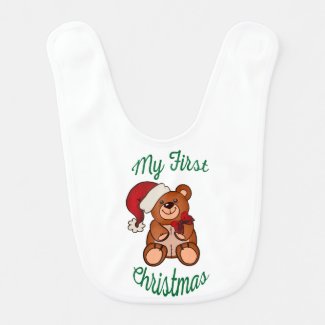 Baby Teddy's First Christmas Baby Bibs