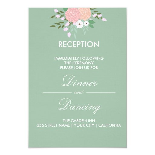 Elegant Floral Reception Card - mint 3.5" X 5" Invitation Card