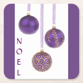Purple Ball Christmas Ornaments Square Paper Coaster