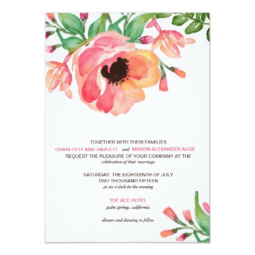 MODERN WATERCOLOR FLORAL wedding invitation 5" X 7" Invitation Card