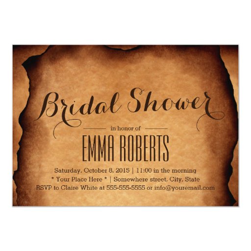 Vintage Old Burned Paper Bridal Shower Invitations 5" X 7" Invitation Card